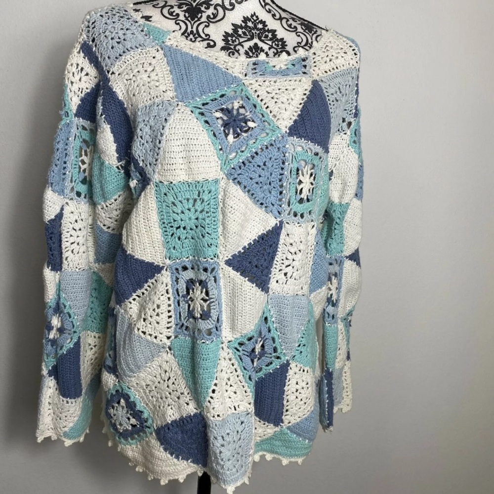 Vintage Granny Square Patchwork Lightweight Sweat… - image 1